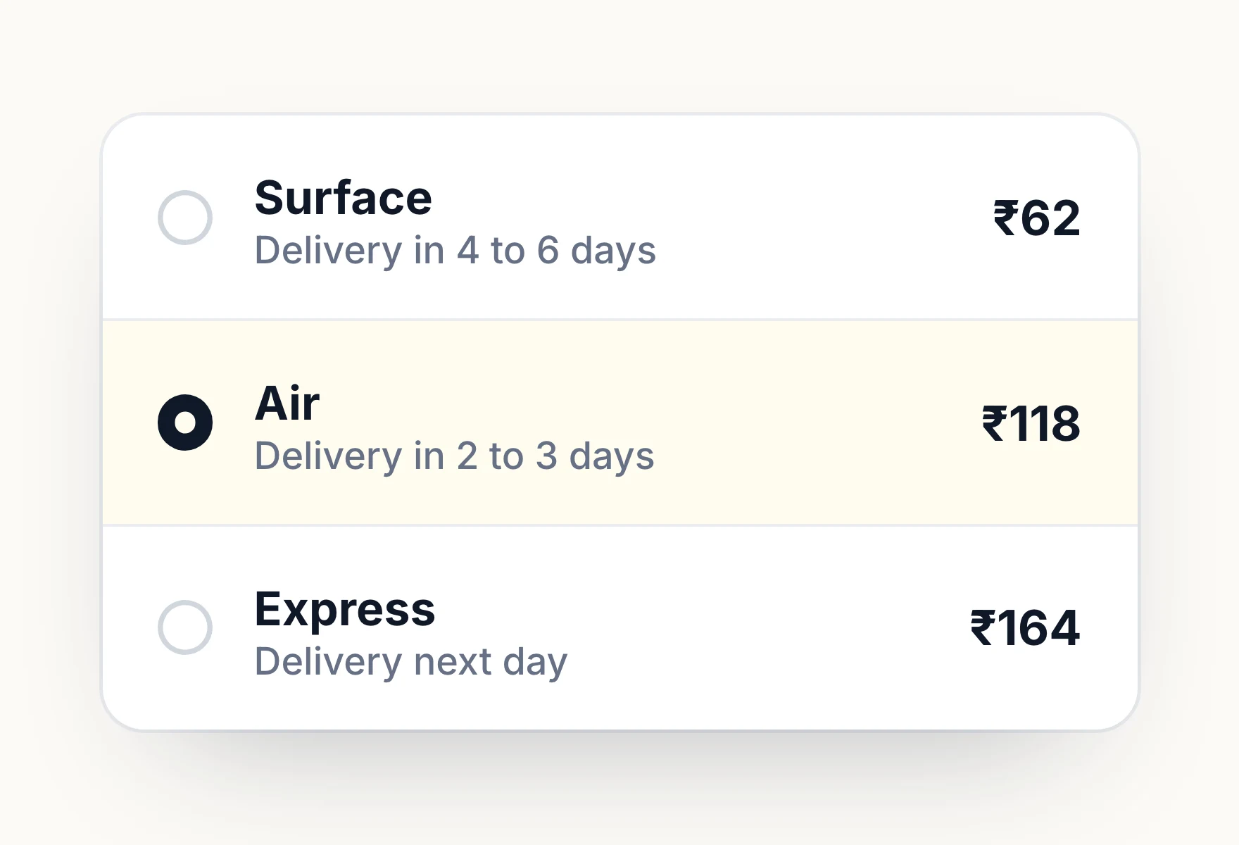 Ordrio Ship rates for surface, air and express delivery